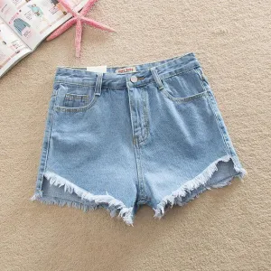 Shredded Hem Denim Shorts