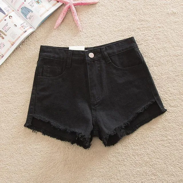 Shredded Hem Denim Shorts