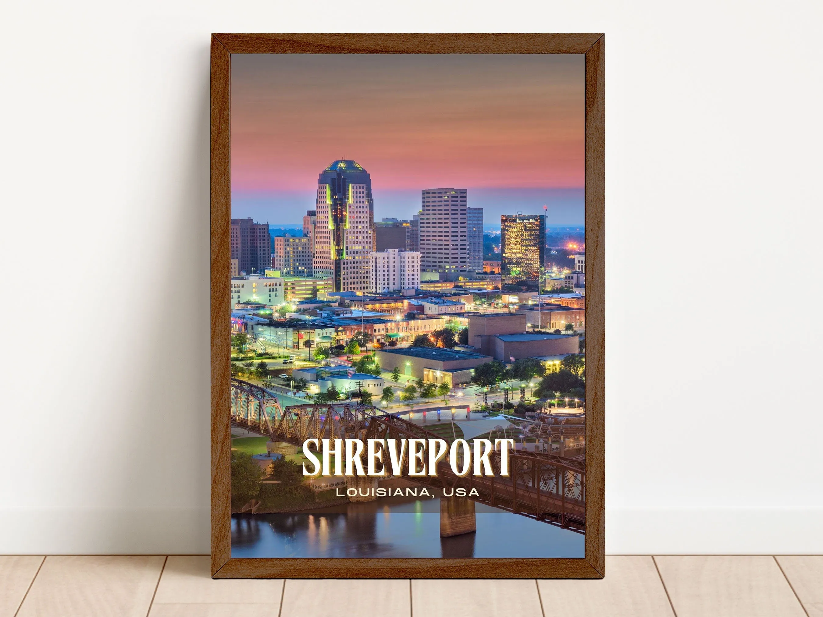 Shreveport Retro Wall Art, Louisiana, USA