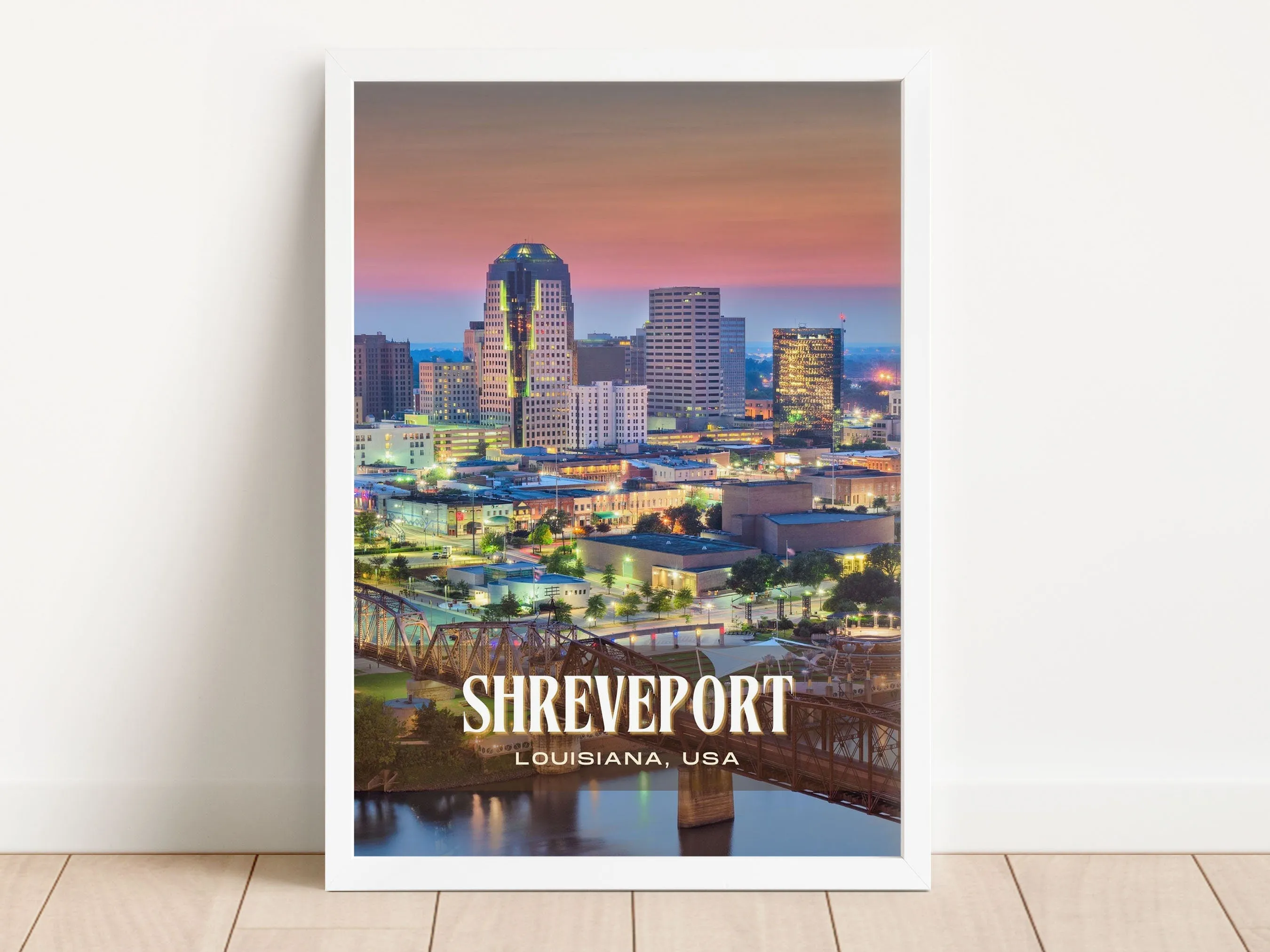 Shreveport Retro Wall Art, Louisiana, USA