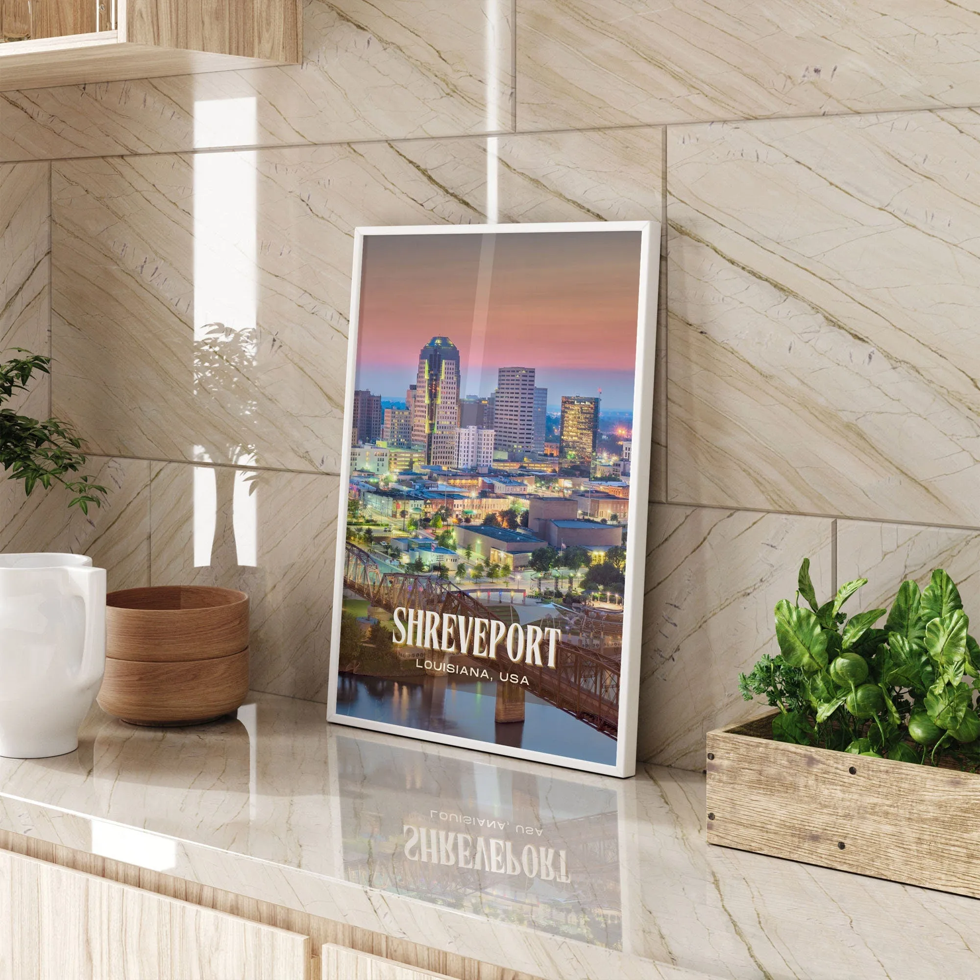 Shreveport Retro Wall Art, Louisiana, USA