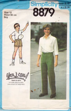 Simplicity 8879 Boys Pants & Shorts 1970s Vintage Sewing Pattern Size 12 Waist 26 inches