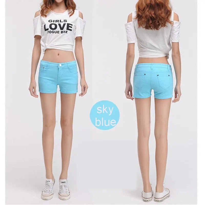 Solid Color Denim Shorts