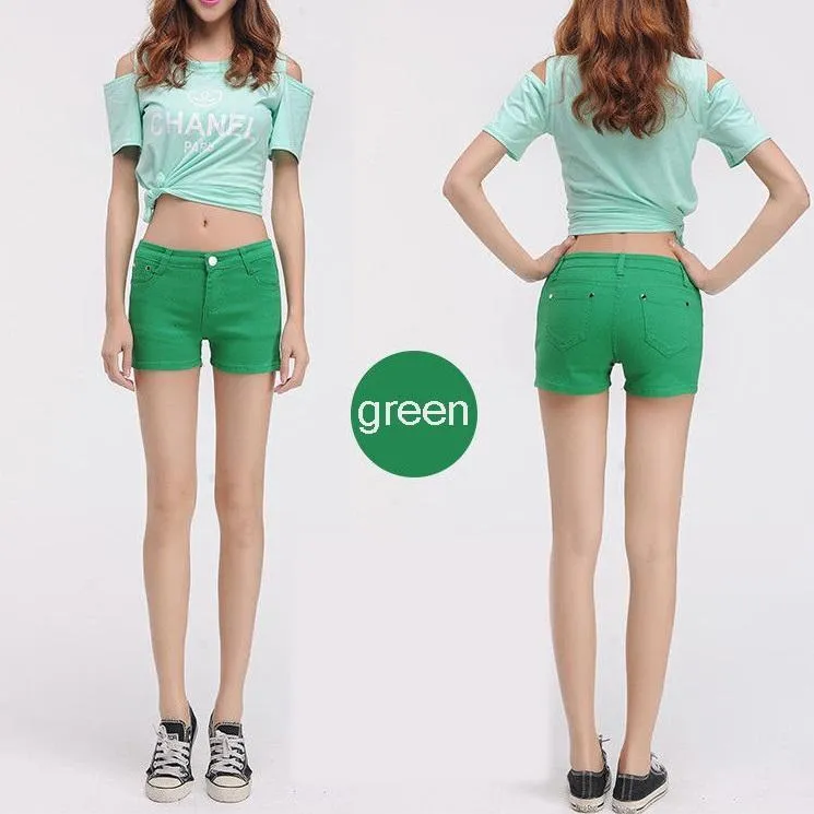 Solid Color Denim Shorts