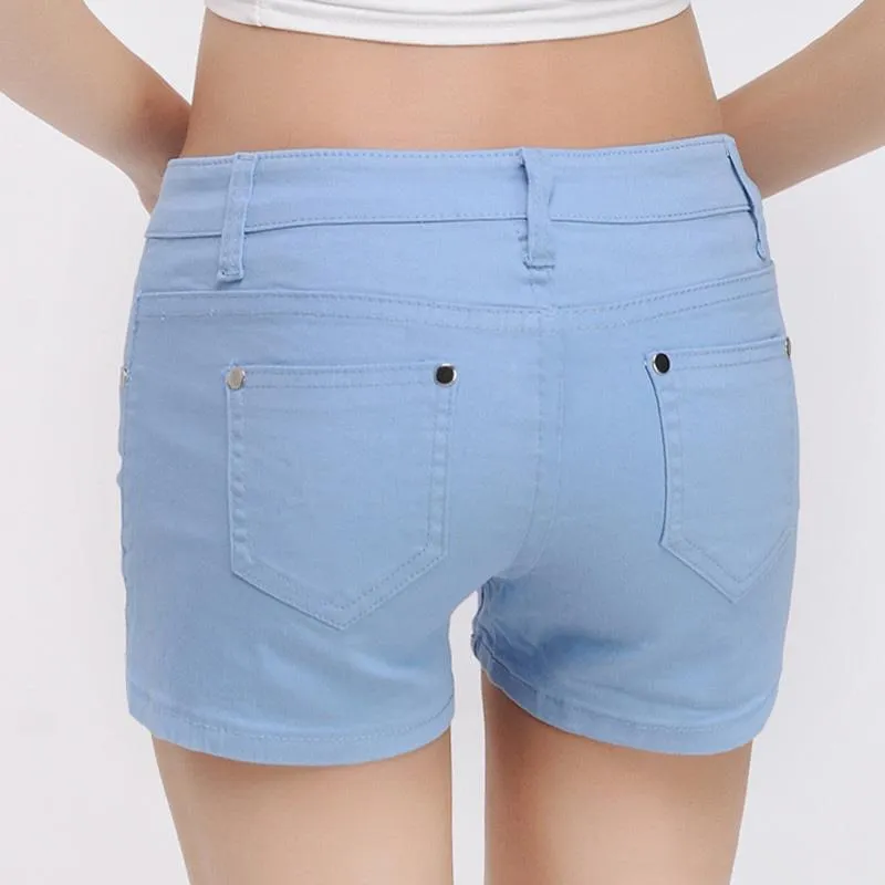 Solid Color Denim Shorts