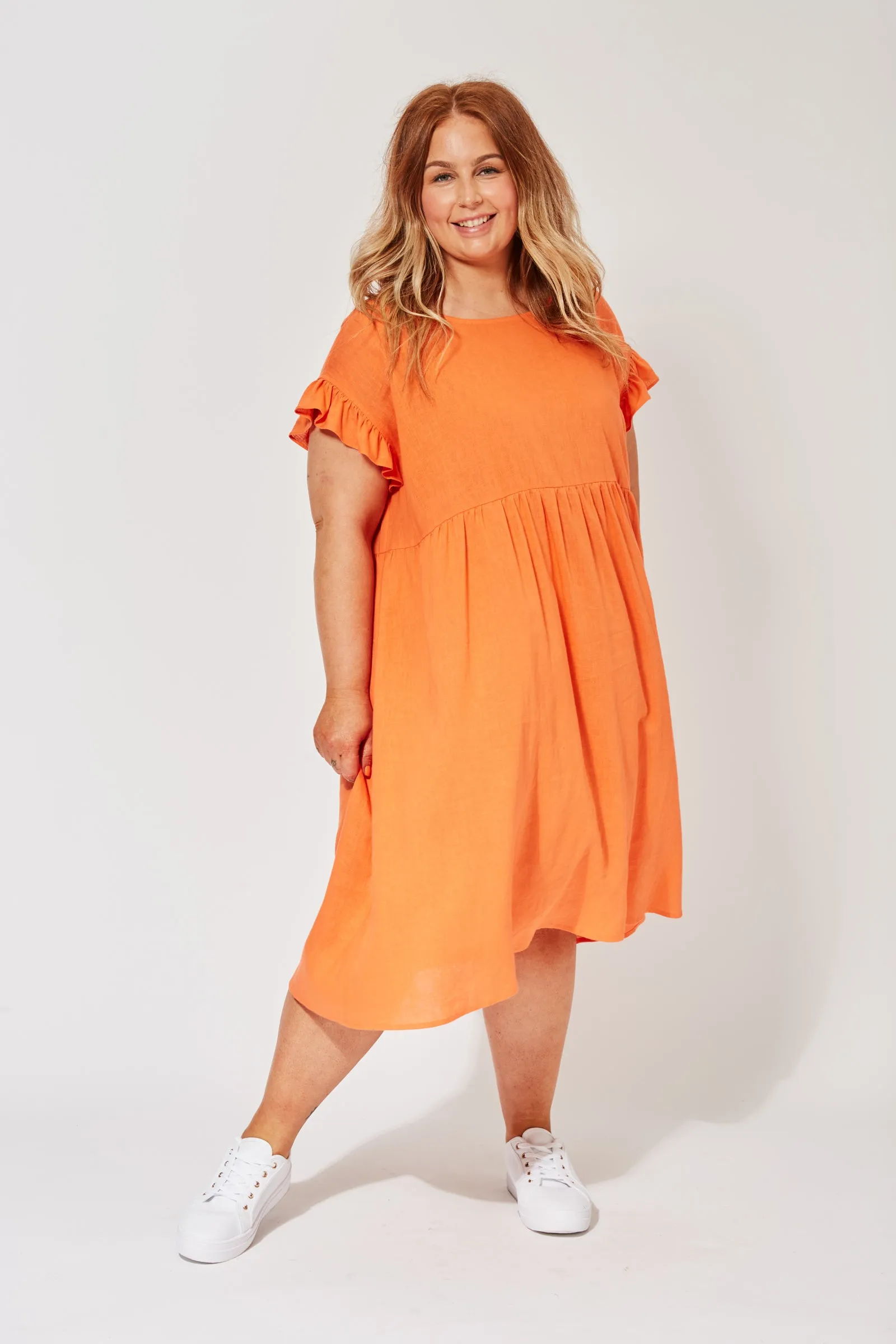 St Barts Frill Dress in Tangelo by Haven