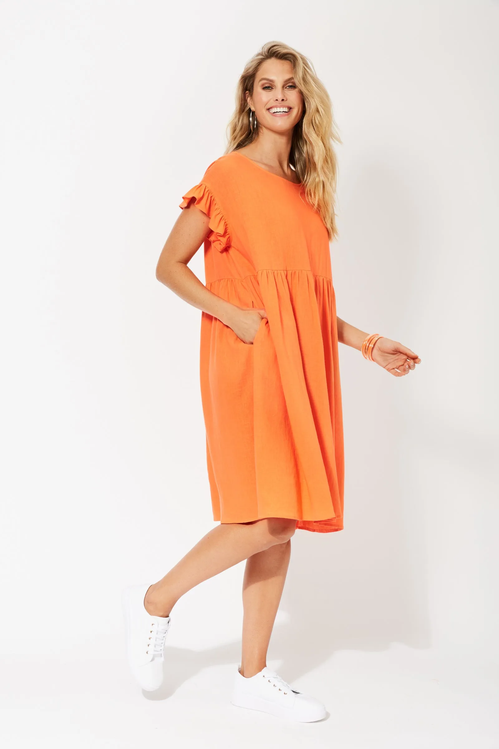 St Barts Frill Dress in Tangelo by Haven