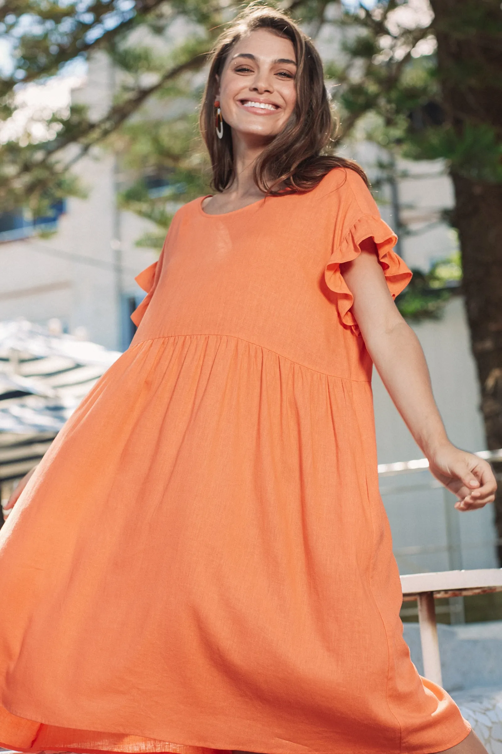 St Barts Frill Dress in Tangelo by Haven