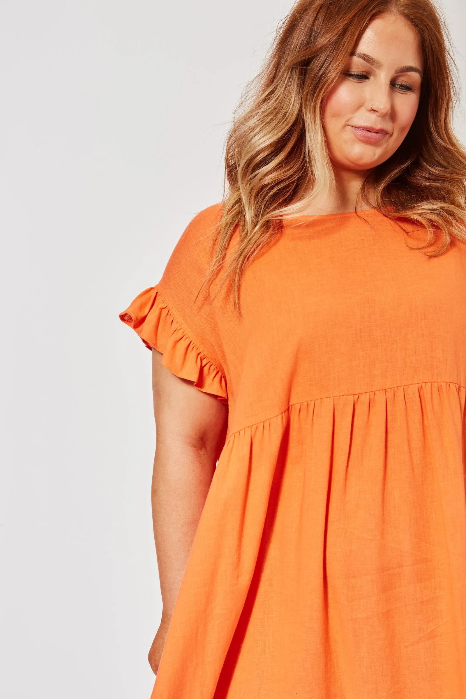 St Barts Frill Dress in Tangelo by Haven
