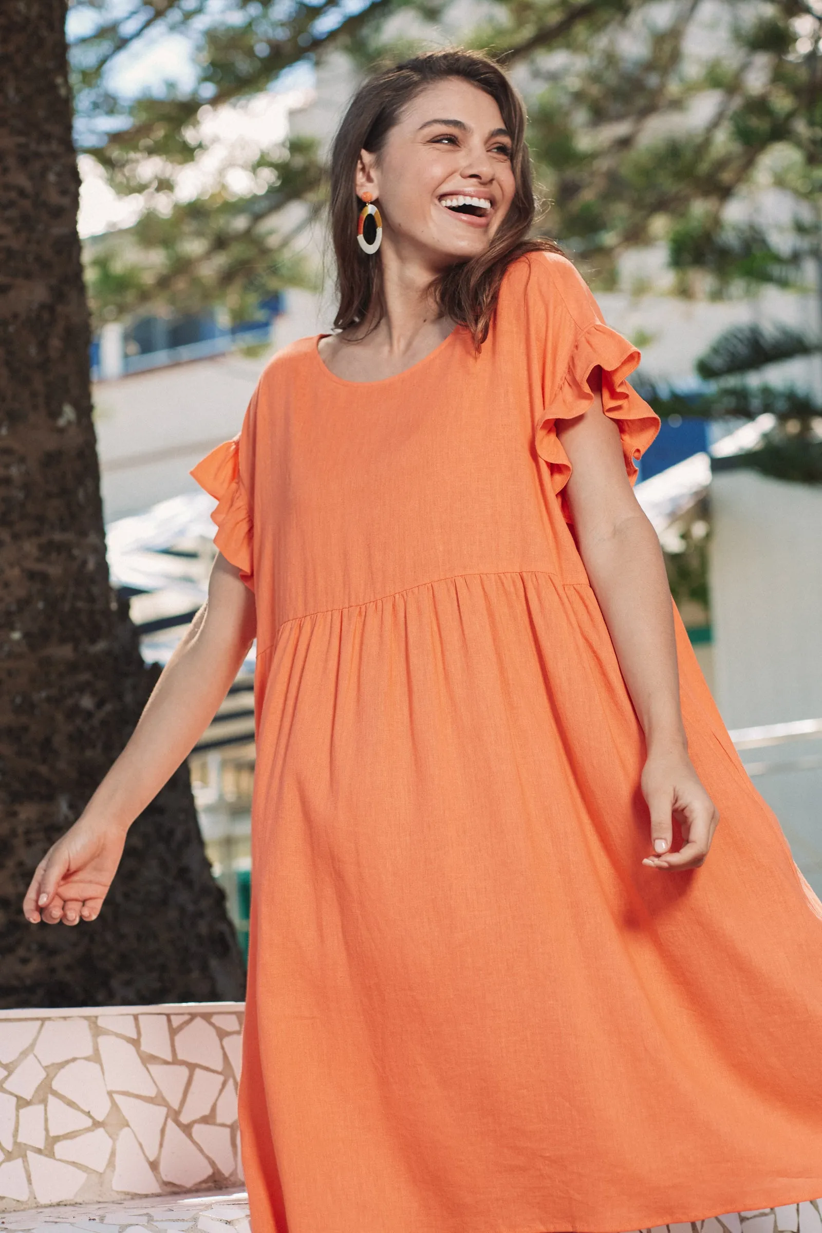 St Barts Frill Dress in Tangelo by Haven