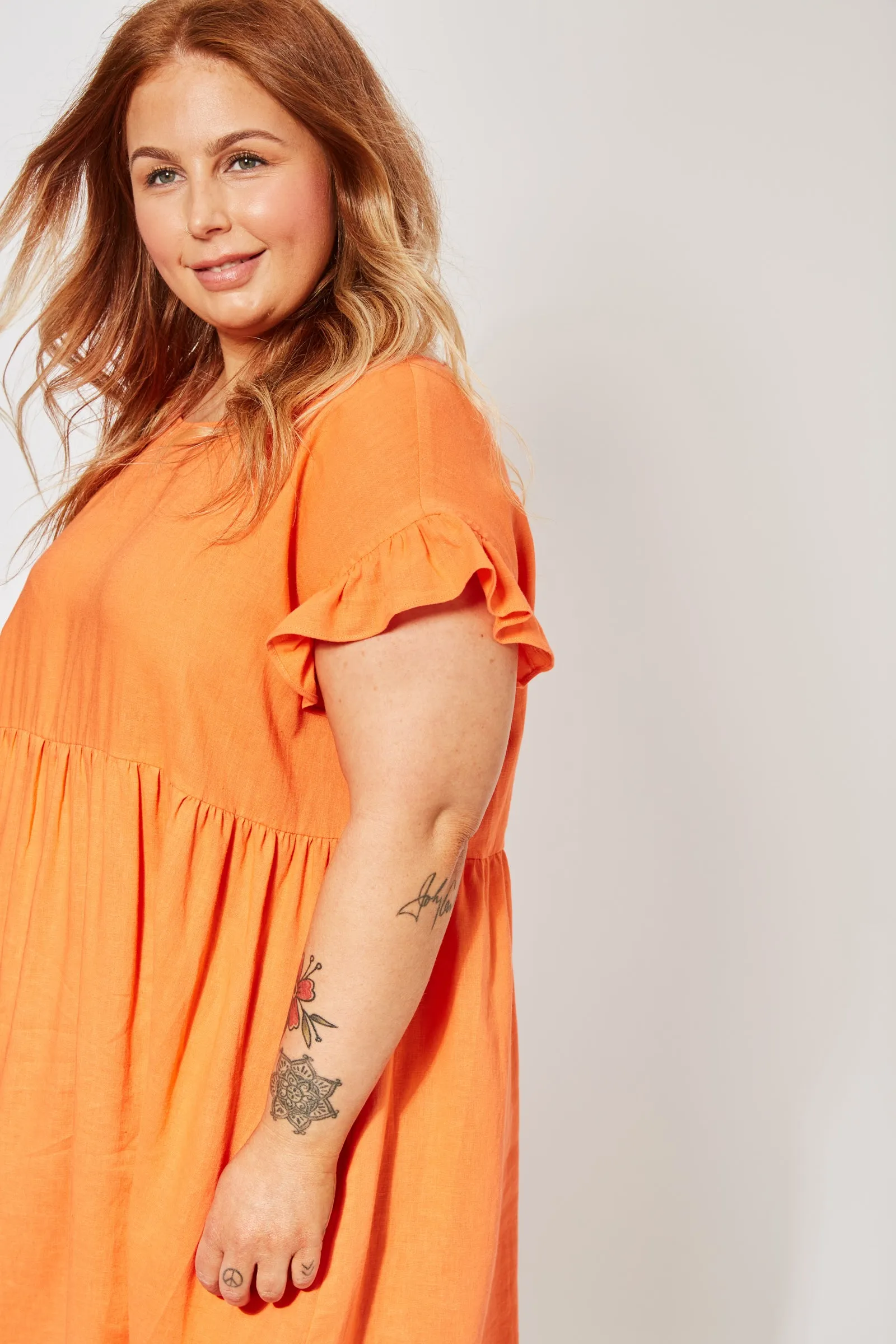 St Barts Frill Dress in Tangelo by Haven