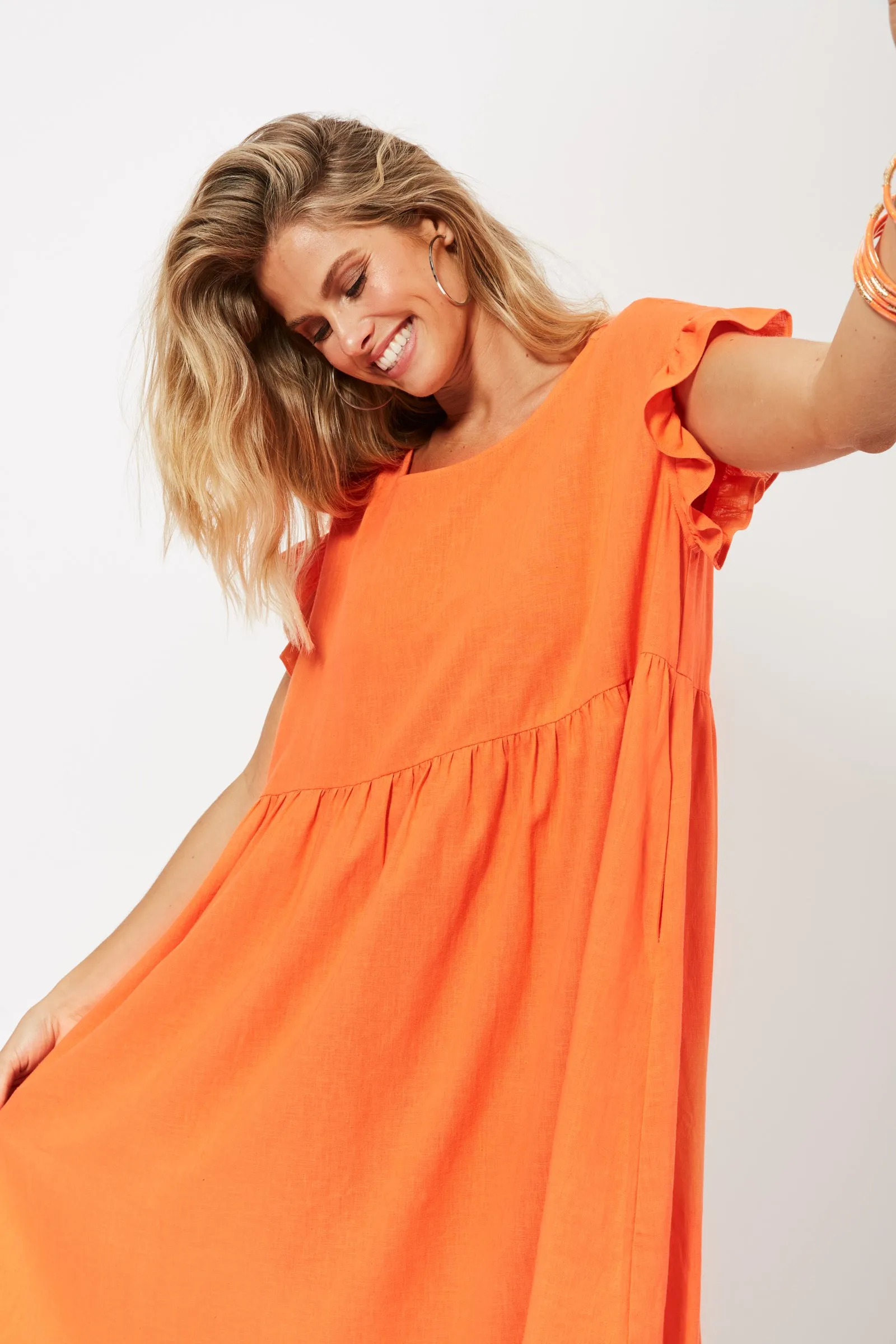 St Barts Frill Dress in Tangelo by Haven