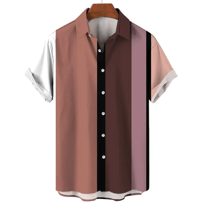 Striped Hawaiian Men’s Shirt – 3D Printed Casual Short Sleeve Lapel Design, Stylish Streetwear for Summer
