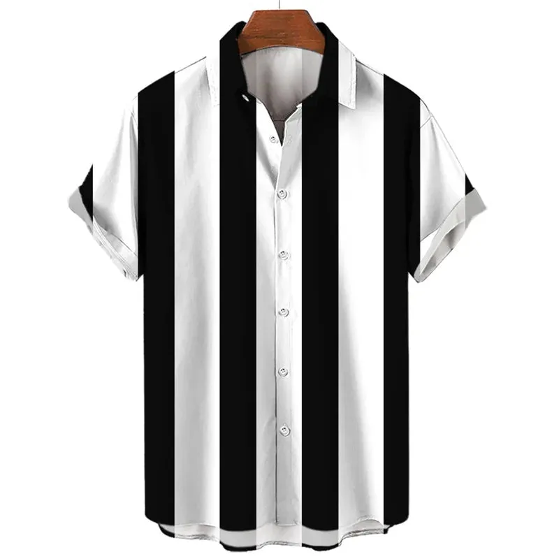 Striped Hawaiian Men’s Shirt – 3D Printed Casual Short Sleeve Lapel Design, Stylish Streetwear for Summer