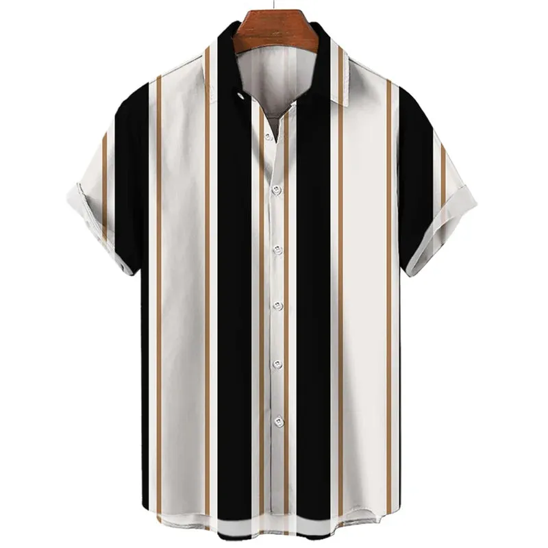 Striped Hawaiian Men’s Shirt – 3D Printed Casual Short Sleeve Lapel Design, Stylish Streetwear for Summer