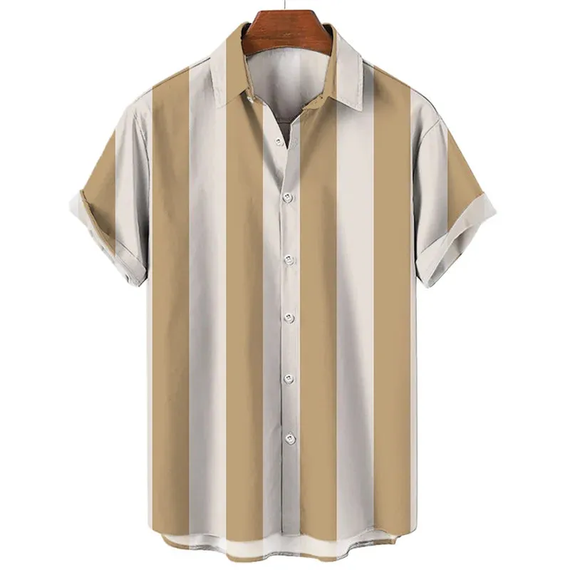Striped Hawaiian Men’s Shirt – 3D Printed Casual Short Sleeve Lapel Design, Stylish Streetwear for Summer