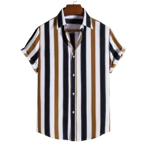 Striped Hawaiian Men’s Shirt – 3D Printed Casual Short Sleeve Lapel Design, Stylish Streetwear for Summer