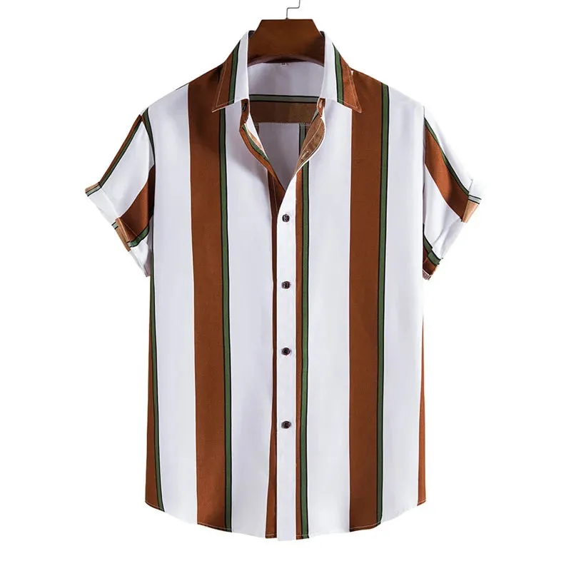 Striped Hawaiian Men’s Shirt – 3D Printed Casual Short Sleeve Lapel Design, Stylish Streetwear for Summer