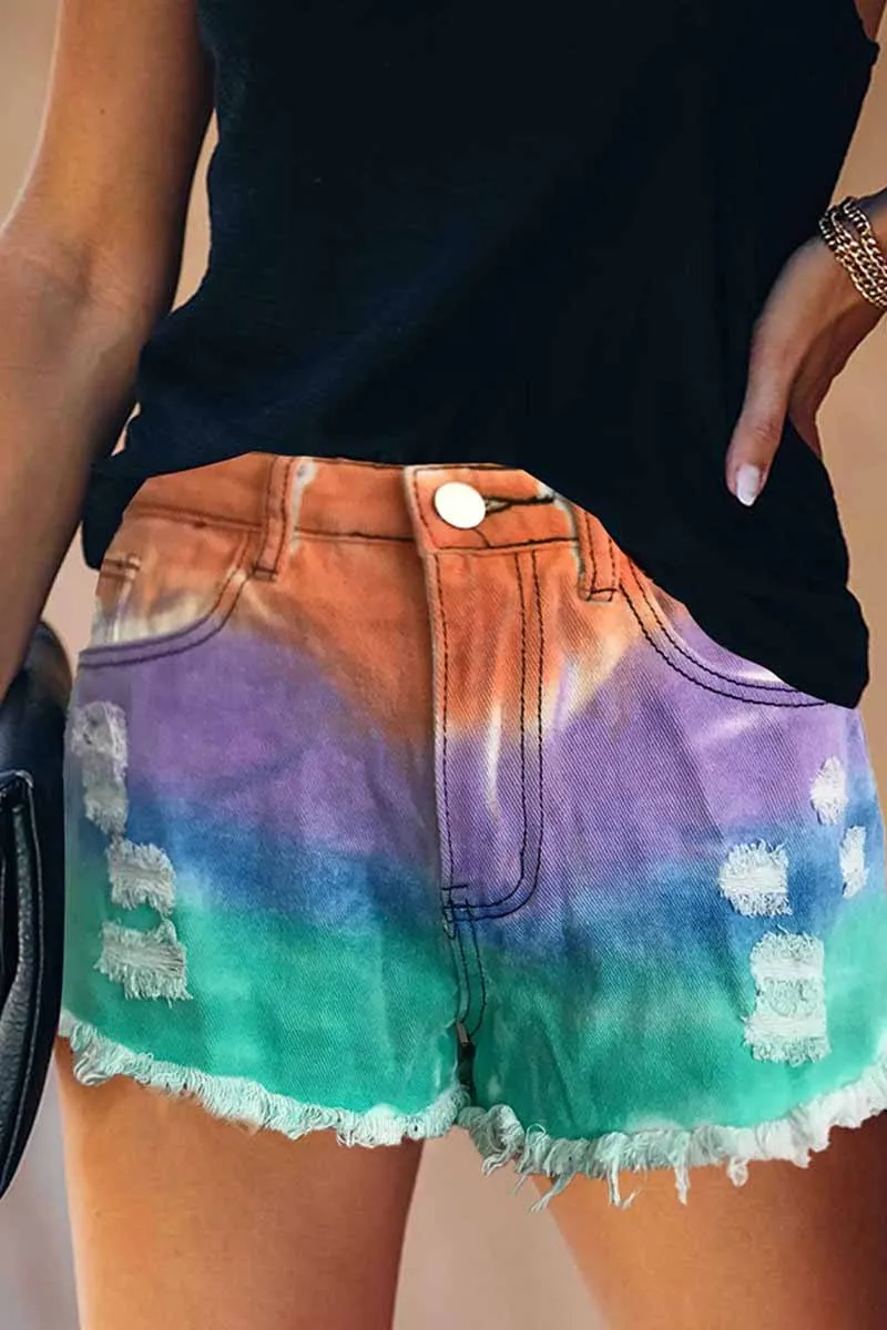 Summer Tie-Dye Color Denim Shorts