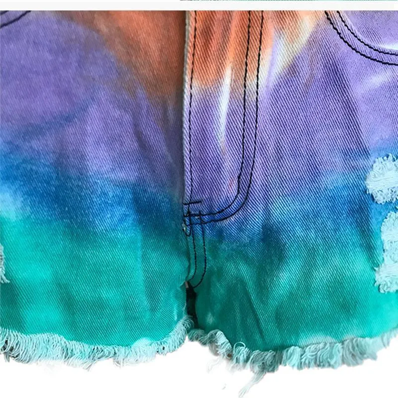 Summer Tie-Dye Color Denim Shorts