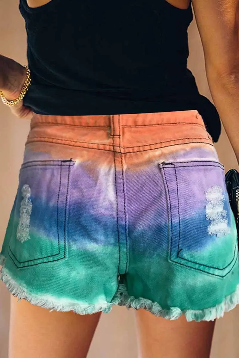 Summer Tie-Dye Color Denim Shorts