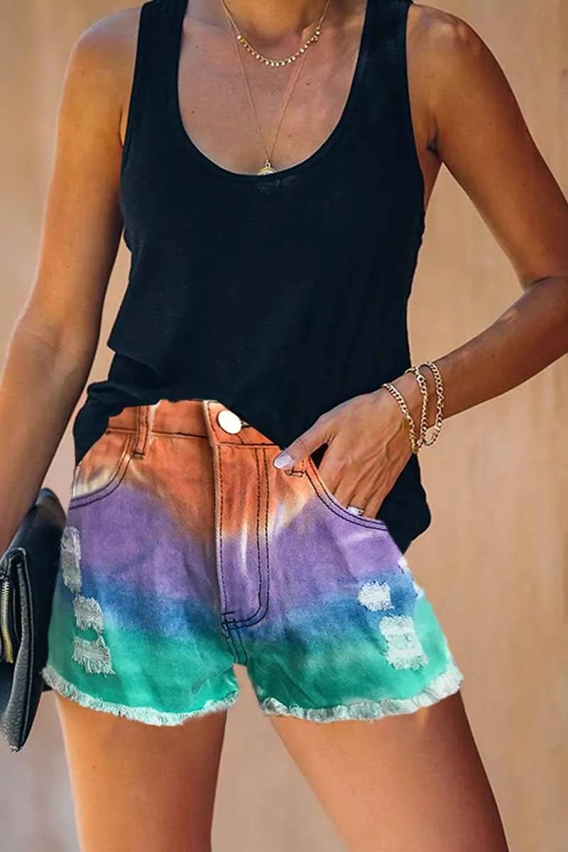 Summer Tie-Dye Color Denim Shorts