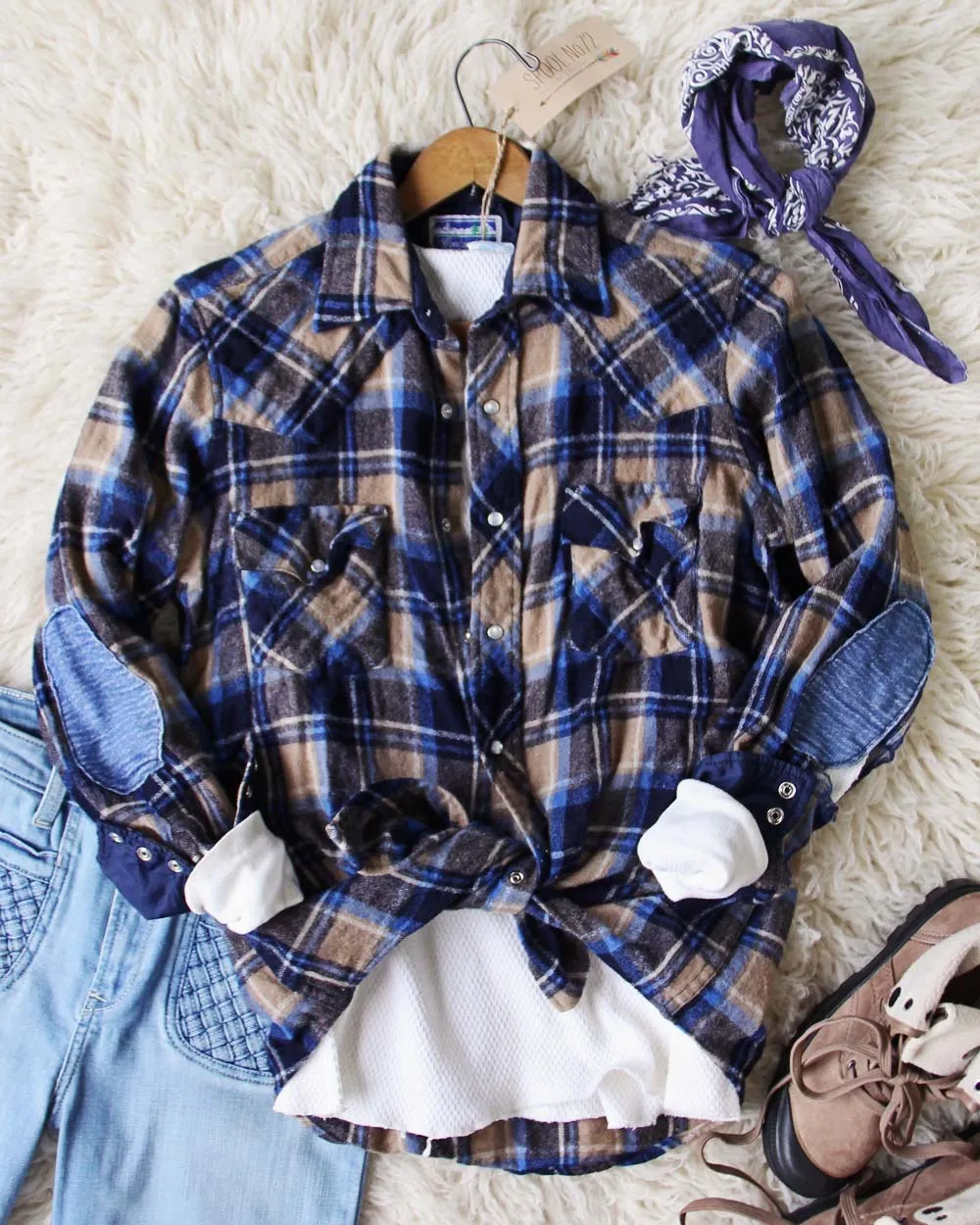 Sweet Plaid   Patch Vintage Shirt