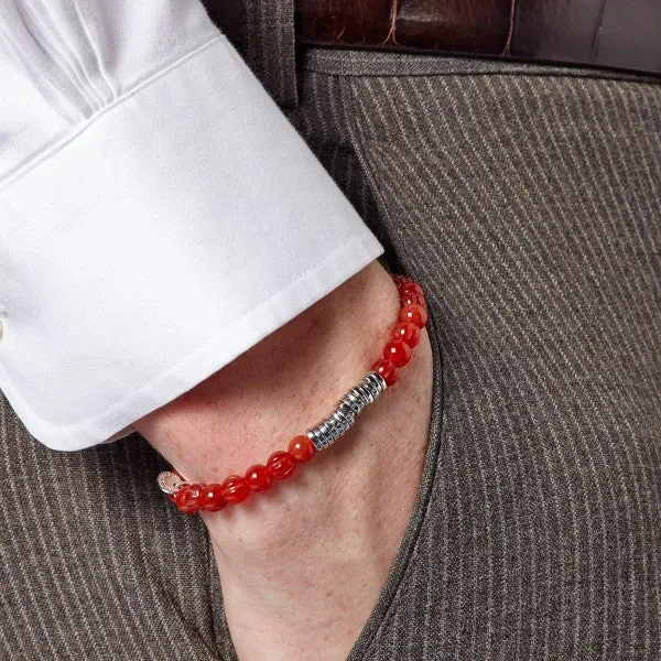 Tateossian Men's Red Carnelian Bead Bracelet with Silver Spacer Discs