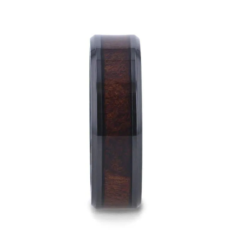 Thorsten YOSEMITE Redwood Inlay Titanium Wedding Band With Polished Beveled Edges - 8mm
