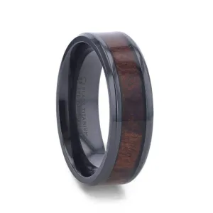 Thorsten YOSEMITE Redwood Inlay Titanium Wedding Band With Polished Beveled Edges - 8mm