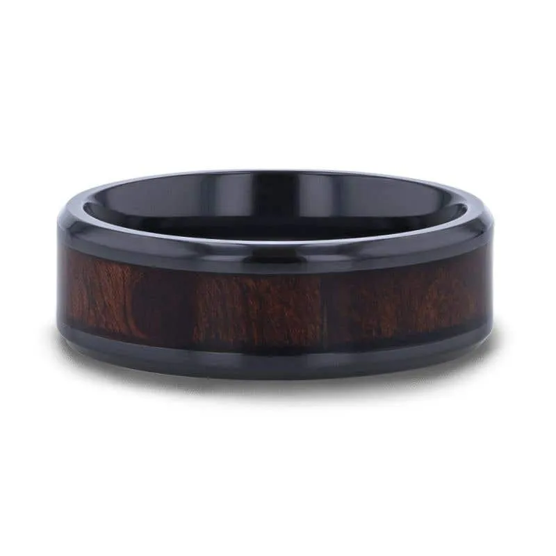 Thorsten YOSEMITE Redwood Inlay Titanium Wedding Band With Polished Beveled Edges - 8mm