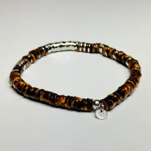 Tiger eye, palm and ebony wood with rose gold plated sterling silve