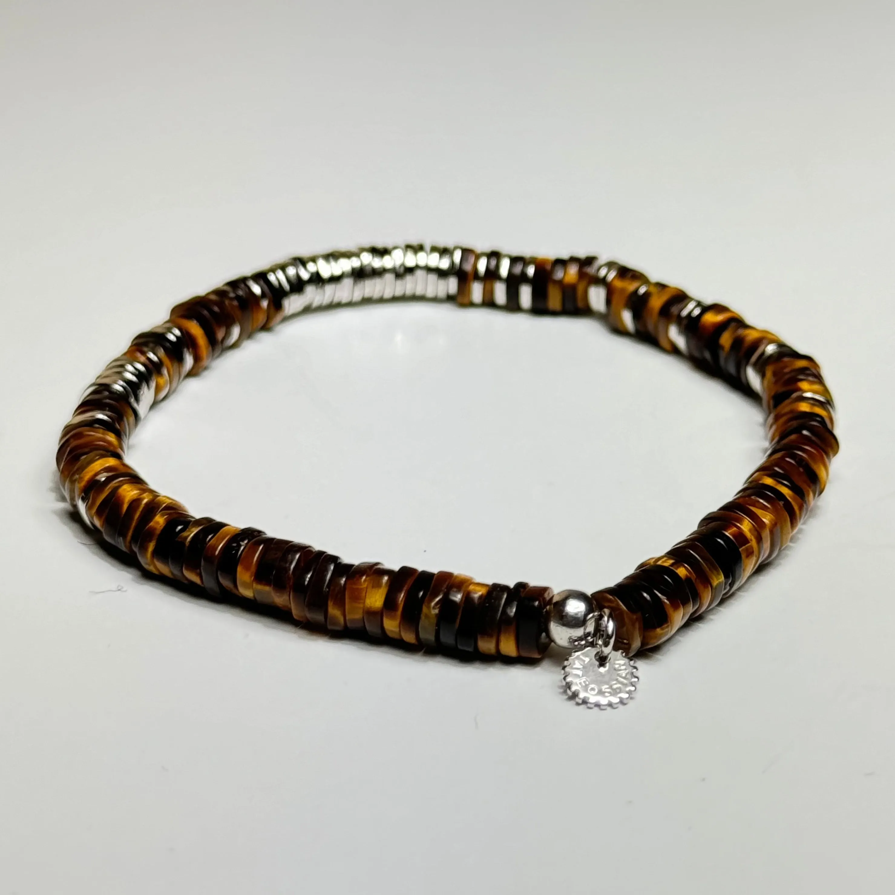 Tiger eye, palm and ebony wood with rose gold plated sterling silve
