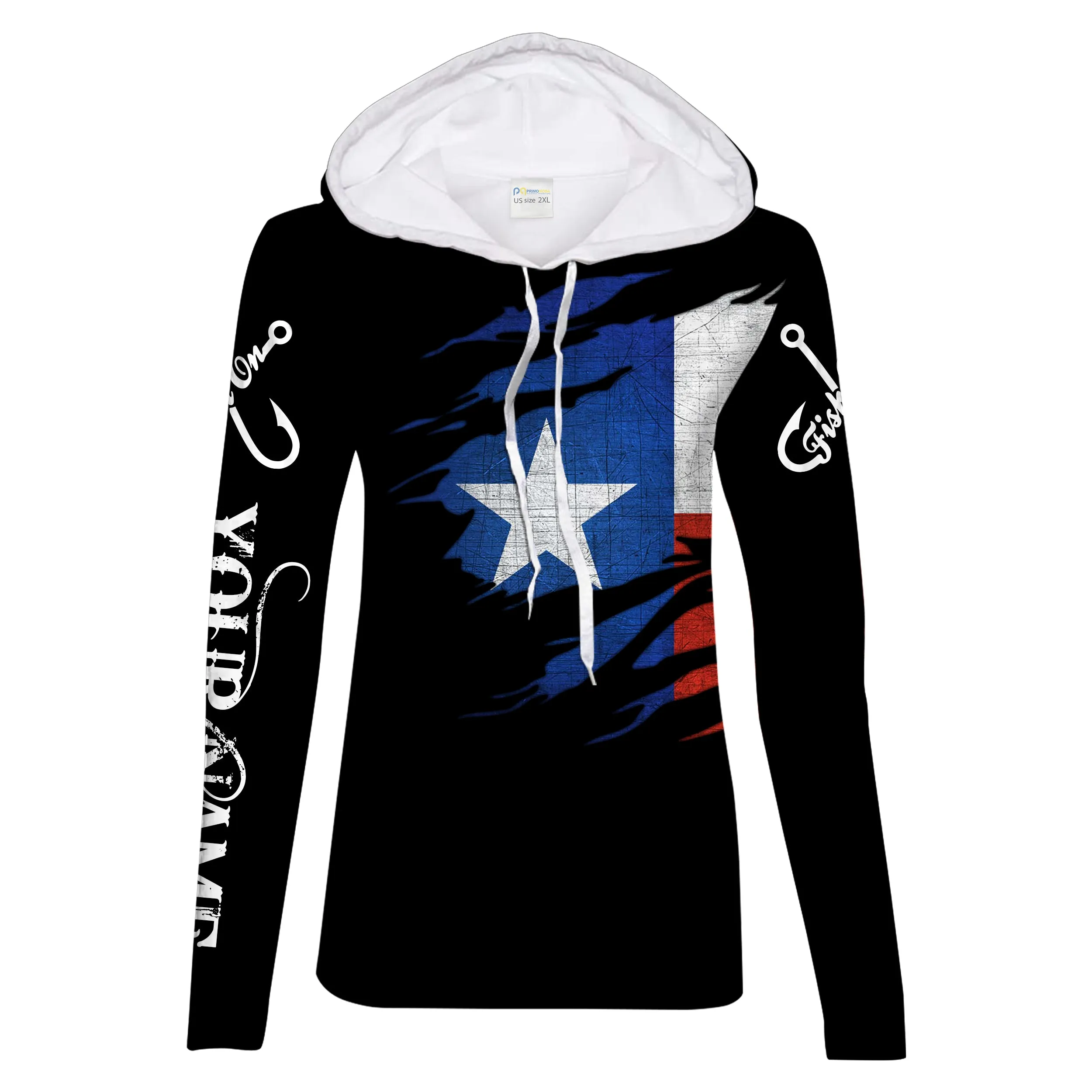 TX fishing fish on black Texas flag Customize Name UV protection quick dry UPF 30  long sleeves fishing shirt for women NPQ73