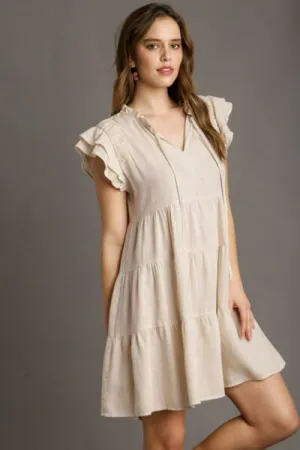 Umgee Full Size Linen A-line Tiered Mini Dress Plus Size