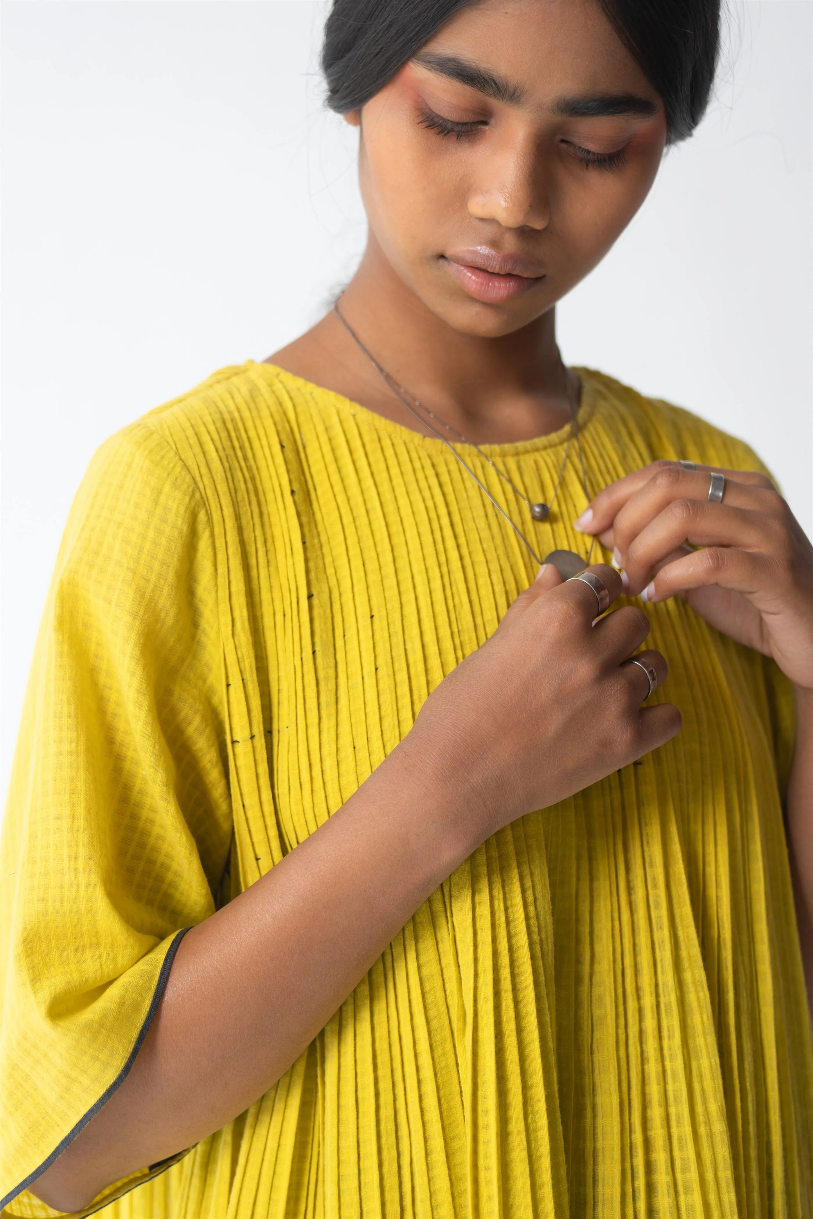 Urvashi Kaur   -   Echo Dress Hand Block Printed Checkered With Kantha Details