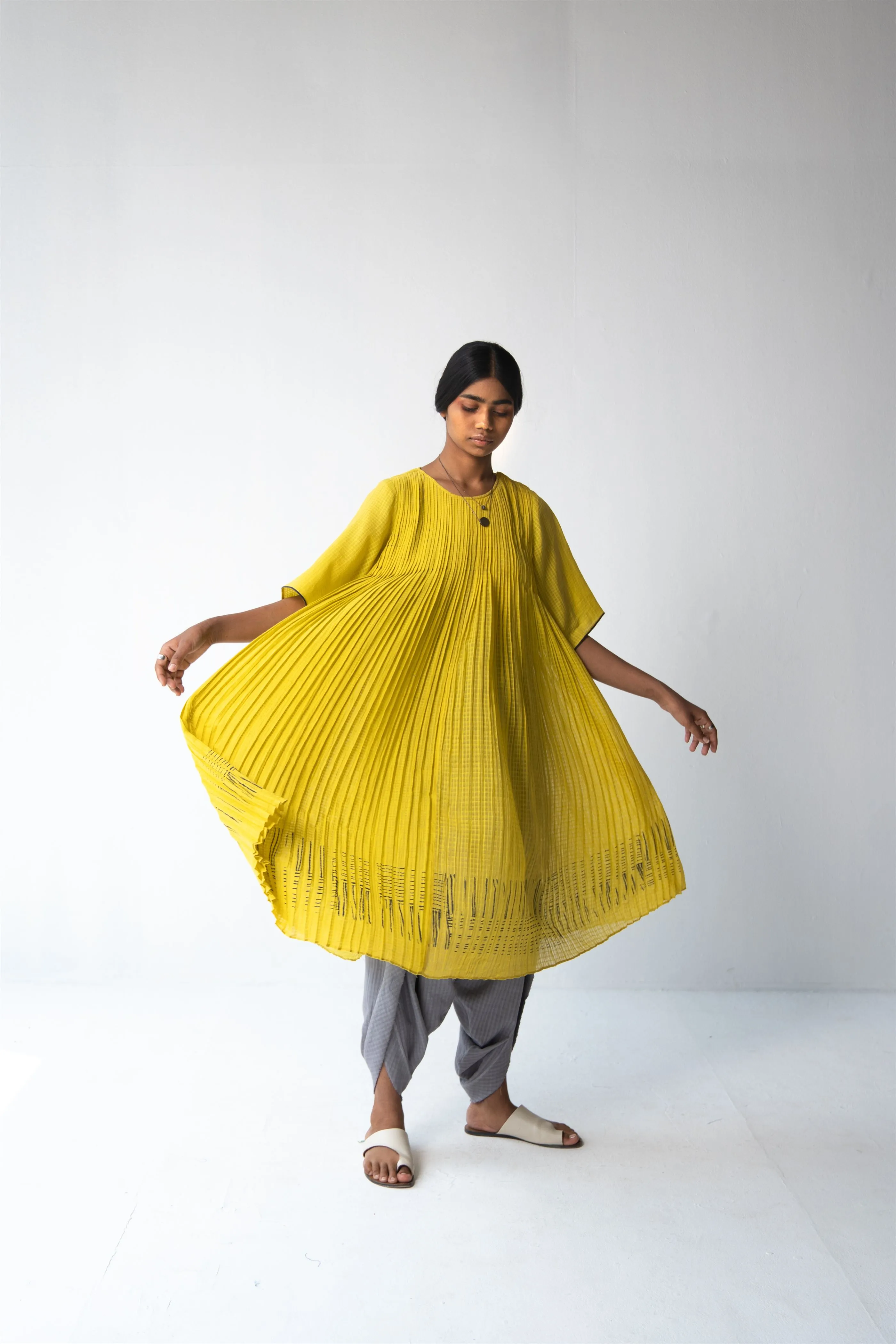 Urvashi Kaur   -   Echo Dress Hand Block Printed Checkered With Kantha Details