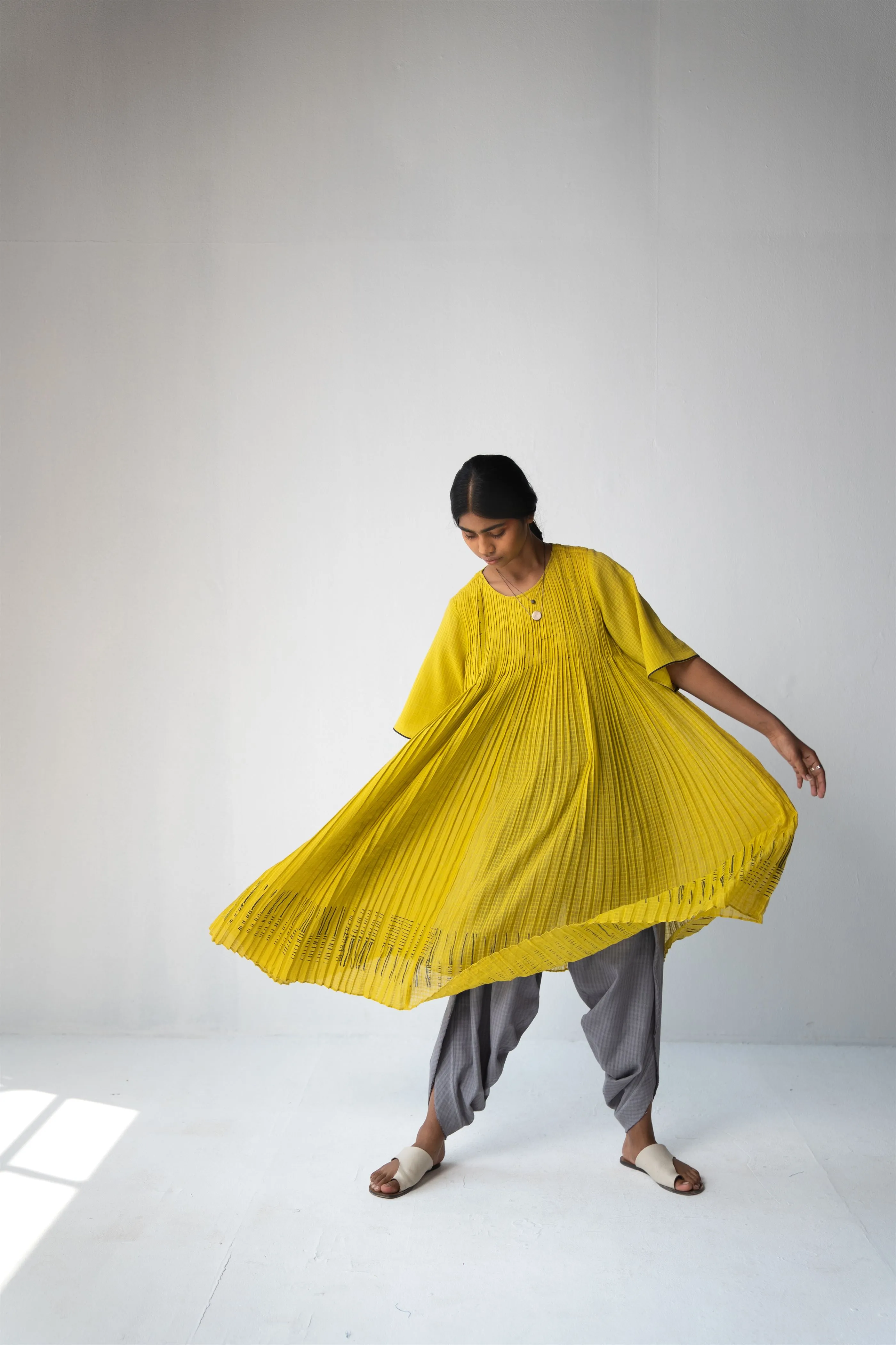 Urvashi Kaur   -   Echo Dress Hand Block Printed Checkered With Kantha Details