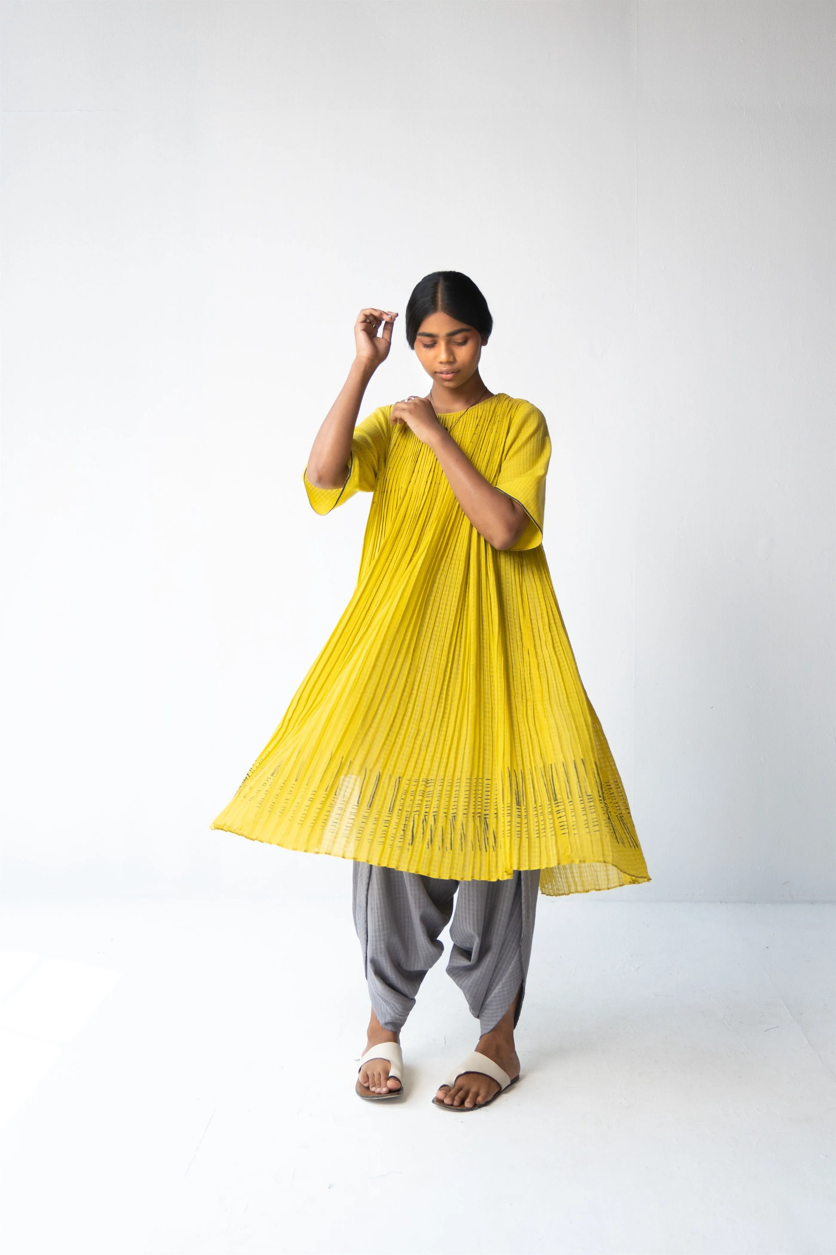 Urvashi Kaur   -   Echo Dress Hand Block Printed Checkered With Kantha Details