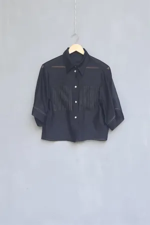 Urvashi Kaur   I   Pungol CROP SHIRT IGNEA chanderi cotton silk charcoal TESSELLATE- 92
