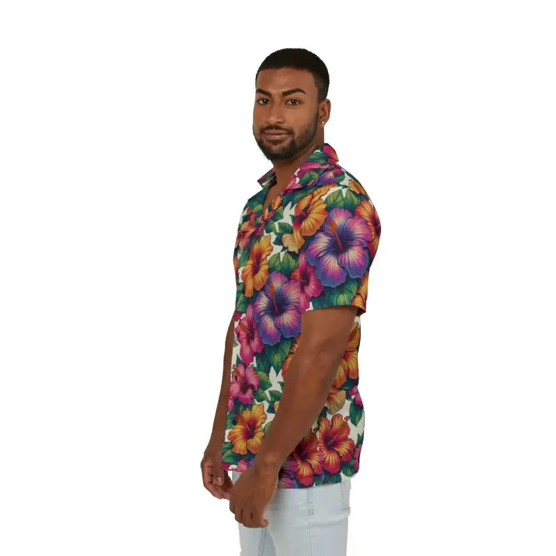 Vibrant Hibiscus Flowers Hawaiian Camp Shirt