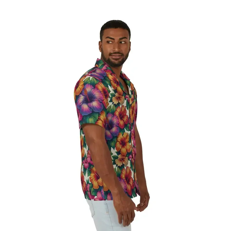 Vibrant Hibiscus Flowers Hawaiian Camp Shirt