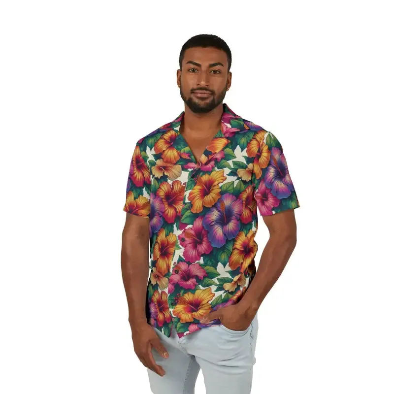 Vibrant Hibiscus Flowers Hawaiian Camp Shirt