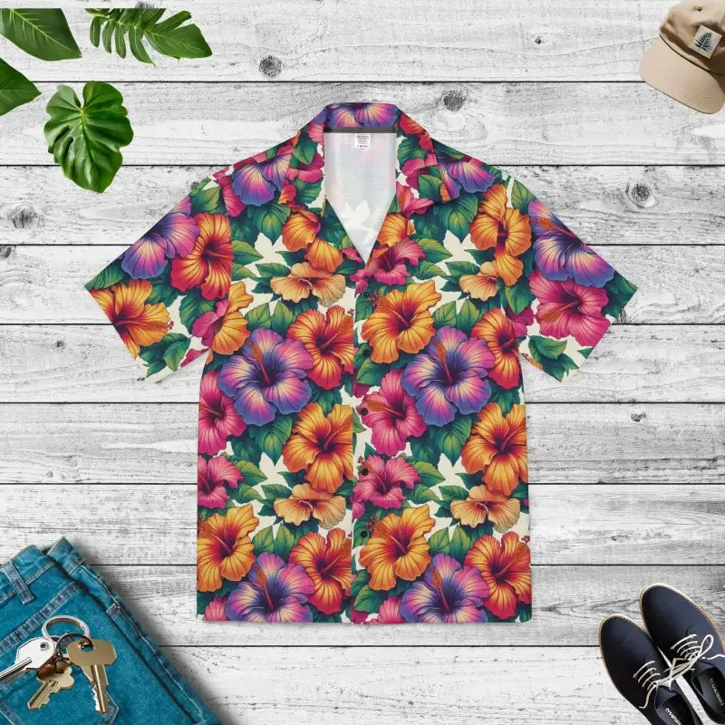 Vibrant Hibiscus Flowers Hawaiian Camp Shirt