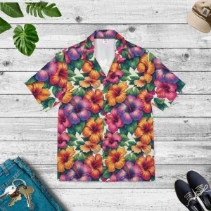 Vibrant Hibiscus Flowers Hawaiian Camp Shirt