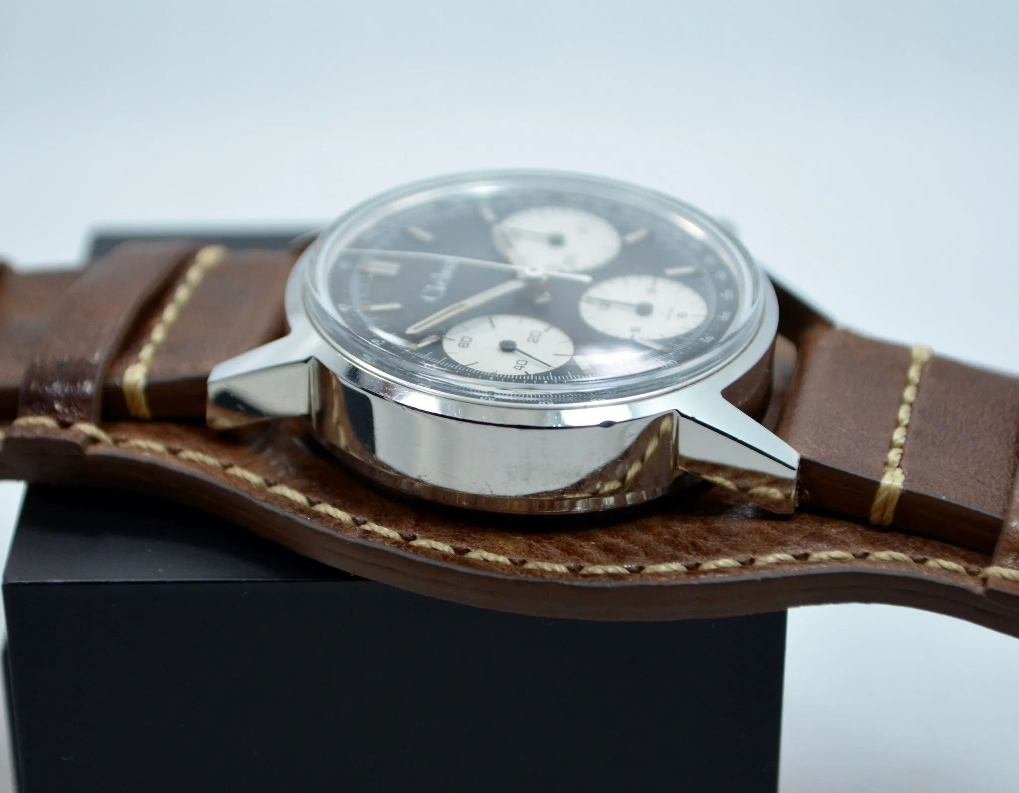Vintage Clebar 73623 Steel Chronograph "Poor Mans Carrera" Reverse Panda Valjoux 7736
