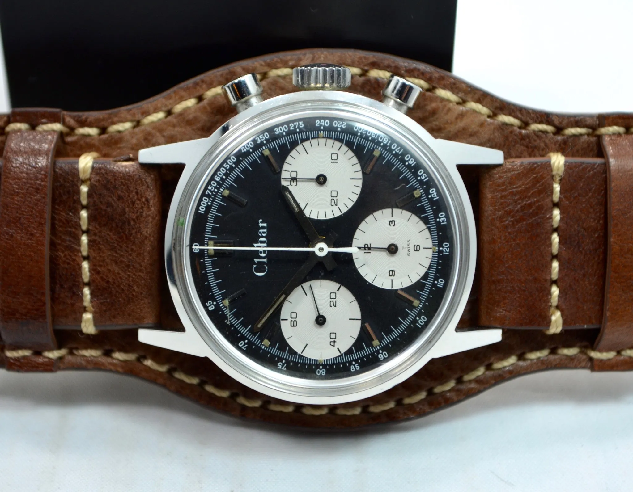 Vintage Clebar 73623 Steel Chronograph "Poor Mans Carrera" Reverse Panda Valjoux 7736