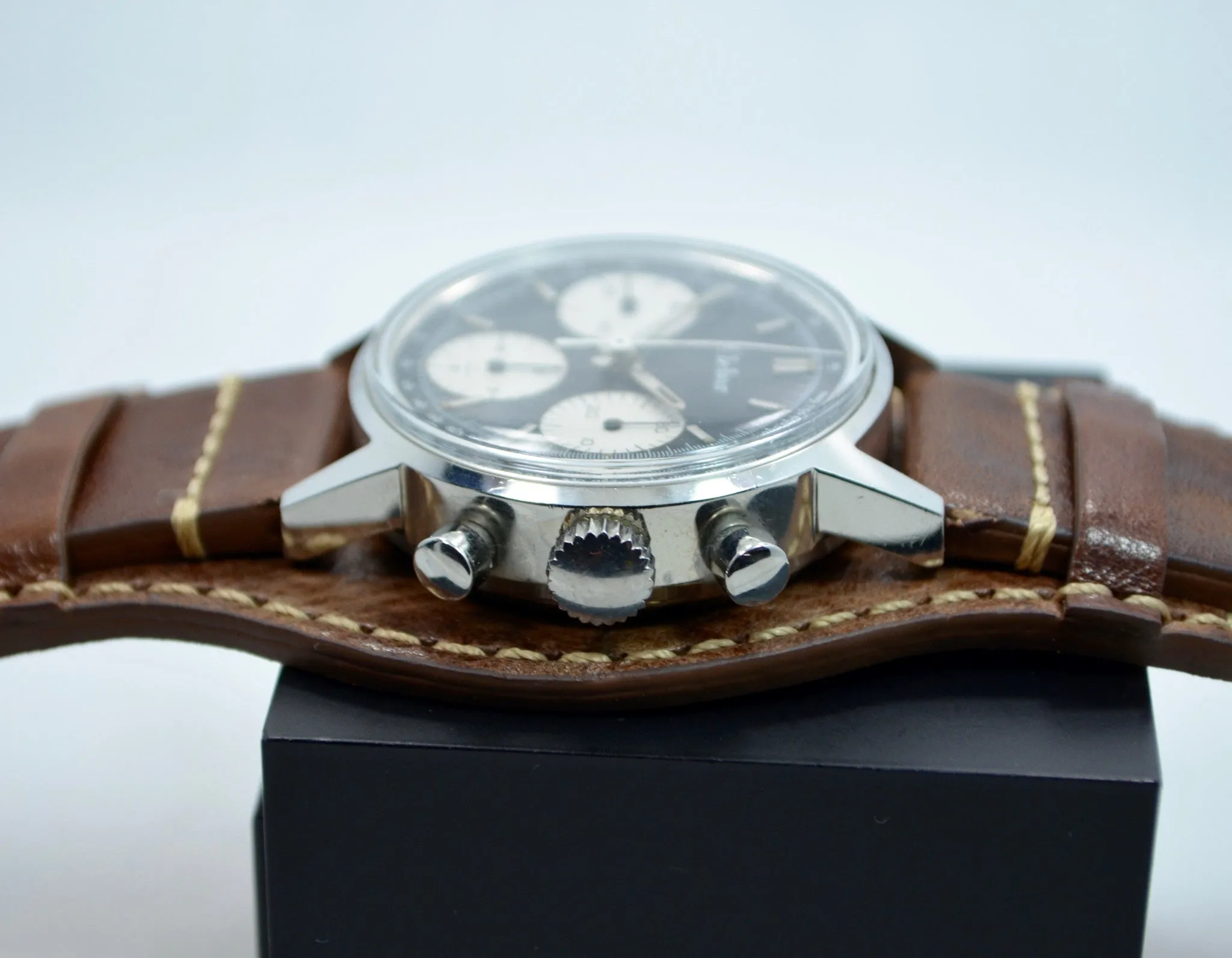 Vintage Clebar 73623 Steel Chronograph "Poor Mans Carrera" Reverse Panda Valjoux 7736