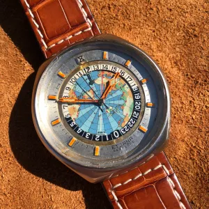 Vintage Eterna Geoscope GMT Stainelss Steel Automatic 48mm World Map Wristwatch