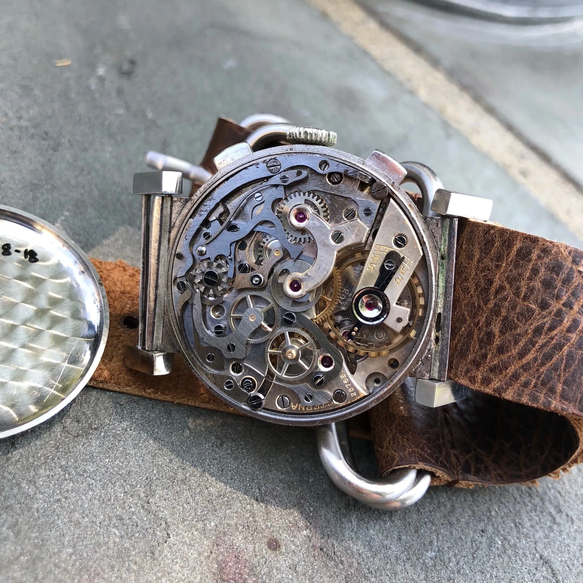 Vintage Eterna Stainless Steel Gilt Chronograph Flexible Lugs Manual Wind 35mm Wristwatch